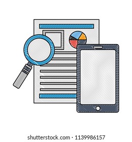 tablet device and magnifying glass with document file of statistics