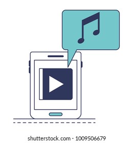 tablet device music app and dialogue box in blue color sections silhouette