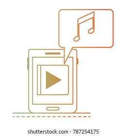 tablet device music app and dialogue box in degraded green to red color silhouette