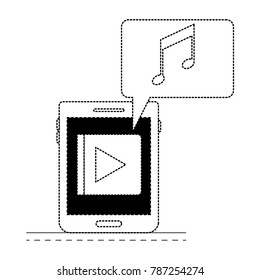 tablet device music app and dialogue box in black dotted silhouette