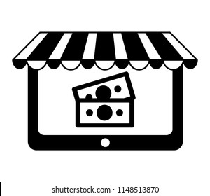 tablet device with parasol and bills dollars