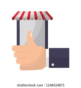 tablet device with parasol and hand