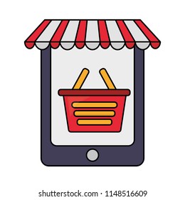 tablet device with parasol and shopping basket