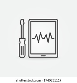 Tablet Device Repair with Screwdriver vector concept outline icon or sign