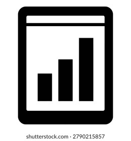 A tablet device screen showing a simple bar chart with three bars of varying heights isolated on transparent background
