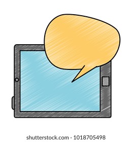 tablet device with speech bubble