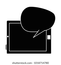 tablet device with speech bubble