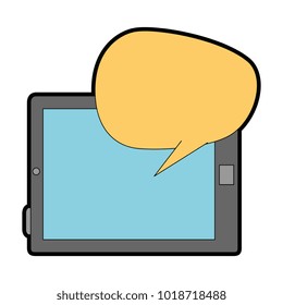 tablet device with speech bubble