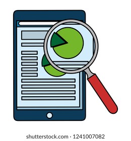 tablet device with statistics and magnifying glass