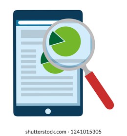 tablet device with statistics and magnifying glass