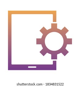 tablet device tech with gear degradient style icon vector illustration design