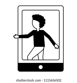 tablet device with young man isolated icon