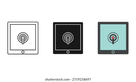 Dispositivos de tableta que muestran varios iconos de ubicación