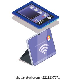 Tablet digital business icons modern 3d devices sketch.