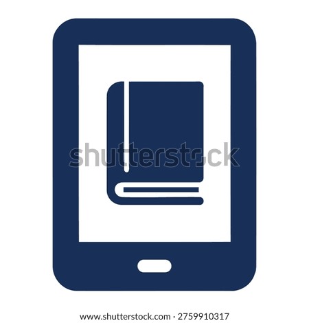 Tablet displaying closed book icon with e book