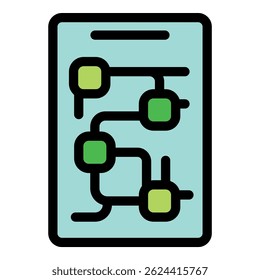 Tablet displaying an electronic circuit board with interconnected components, symbolizing digital design and technological innovation