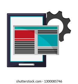 tablet with document and gear symbols