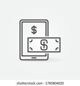 Icono de la línea de billetes de Tablet y dólares. Símbolo de concepto de línea delgada vector de banca en línea 