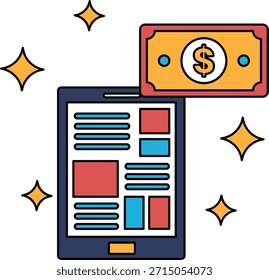 Una tableta con un billete de un dólar encima. La tableta es un dispositivo inteligente que se puede utilizar para varios propósitos, como navegar por Internet, leer libros y jugar