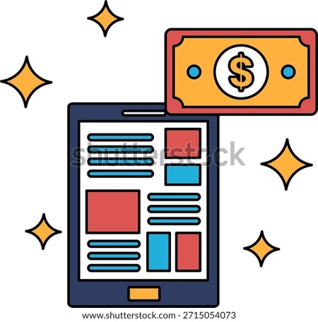 A tablet with a dollar bill on top of it. The tablet is a smart device that can be used for various purposes such as browsing the internet, reading books, and playing games