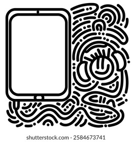 Tablet with doodle concept. Simple illustration. Hand drawn doodle for sticker, postcard, wallpaper, mural, fabric, prints, wall decor, clothing, etc