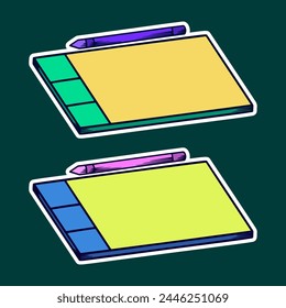 Tablet Doodle Sticker Illustration with Retro Style