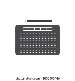 Tablet for drawing black glyph icon. Device that enables a user to hand-draw images with a special pen-like stylus. Pictogram for web page, mobile app, promo. UI UX GUI design element.