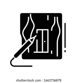 Icono negro de dibujo de tableta, ilustración conceptual, símbolo plano vectorial, signo de glifo.