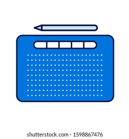 Tablet for drawing color line icon. Device that enables a user to hand-draw images with a special pen-like stylus. Pictogram for web page, mobile app, promo. UI UX GUI design element. Editable stroke.