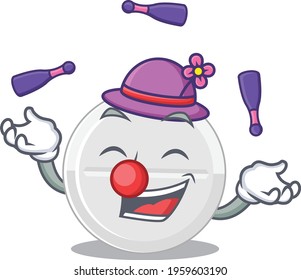 A tablet drug cartoon design style love playing juggling. Vector illustration