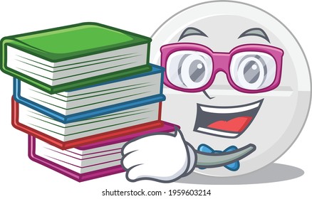 Tablet drug student mascot design read many books when study at home. Vector illustration