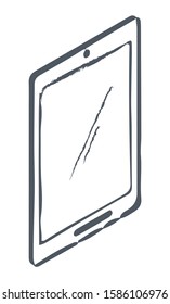 Tablet ecommerce sketch business technology for shopping online. Drawing touchscreen equipment for web searching and purchasing. Shape with lines of payment wireless device in black color vector