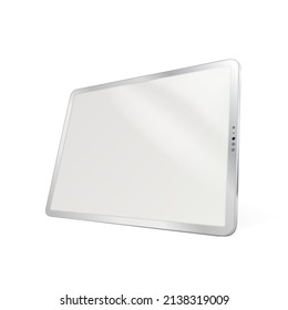 Tablet Electronic Digital Technology Device Vector. Tablet Screen Or E-book Gadget For Reading Educational Literature Online Or Work In Internet. Display Touchscreen Template Realistic 3d Illustration