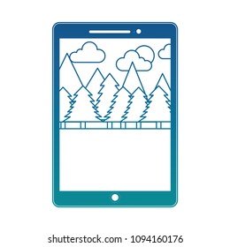 tablet electronic with image of landscape and pine trees