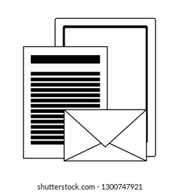tablet with email and document symbol black and white