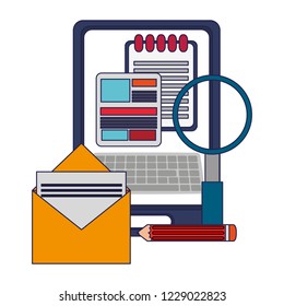 Tablet and email with magnifying glass