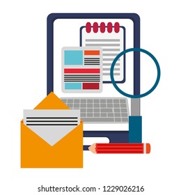 Tablet and email with magnifying glass