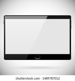 Tablet with empty screen isolated on white background. Tablet template with place for an inscription. Stock vector illustration.