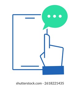 Tablet Feedback Interface. Hand with tablet and speech bubble symbolizing touch-based support feedback