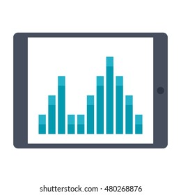 Tablet with financial analysis and statistics on screen.
