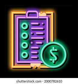 Tablet Financial List And Coin Dollar neon light sign vector. Glowing bright icon transparent symbol illustration