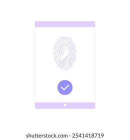 Tablet Com Ícone De Impressão Digital E Marca De Verificação. Ilustração De Vetor Simples Sobre Segurança Biométrica, Autenticação Digital E Verificação On-Line, Isolada Em Fundo Branco