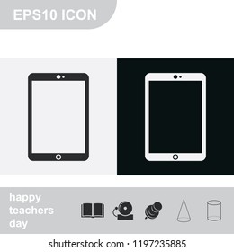 Tablet flat black and white vector icon.