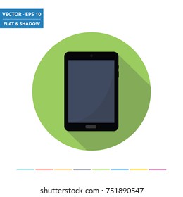 Tablet flat icon with long shadow. Vector Illustration.