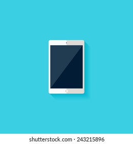 Tablet flat icon. Modern flat icons vector collection with long shadow effect in stylish colors of web design objects. Trendy Flat Style. Isolated on blue background. Flat design. EPS 10.