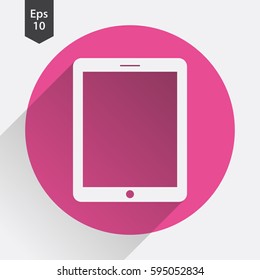 Tablet Flat Icon. Simple Sign Of Technology. Realistic Modern Tablet Symbol. Isolated On Colored Background. Mock Up Vector Illustration