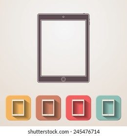 Tablet flat icons set fading shadow effect.