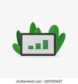 tablet flat illustration showing financial increase data