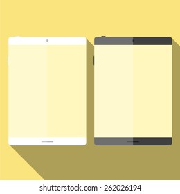 Tablet in flat style with long shadows. Vector kit.