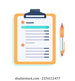 Tablet folder with pen. Flat design. Vector illustration.